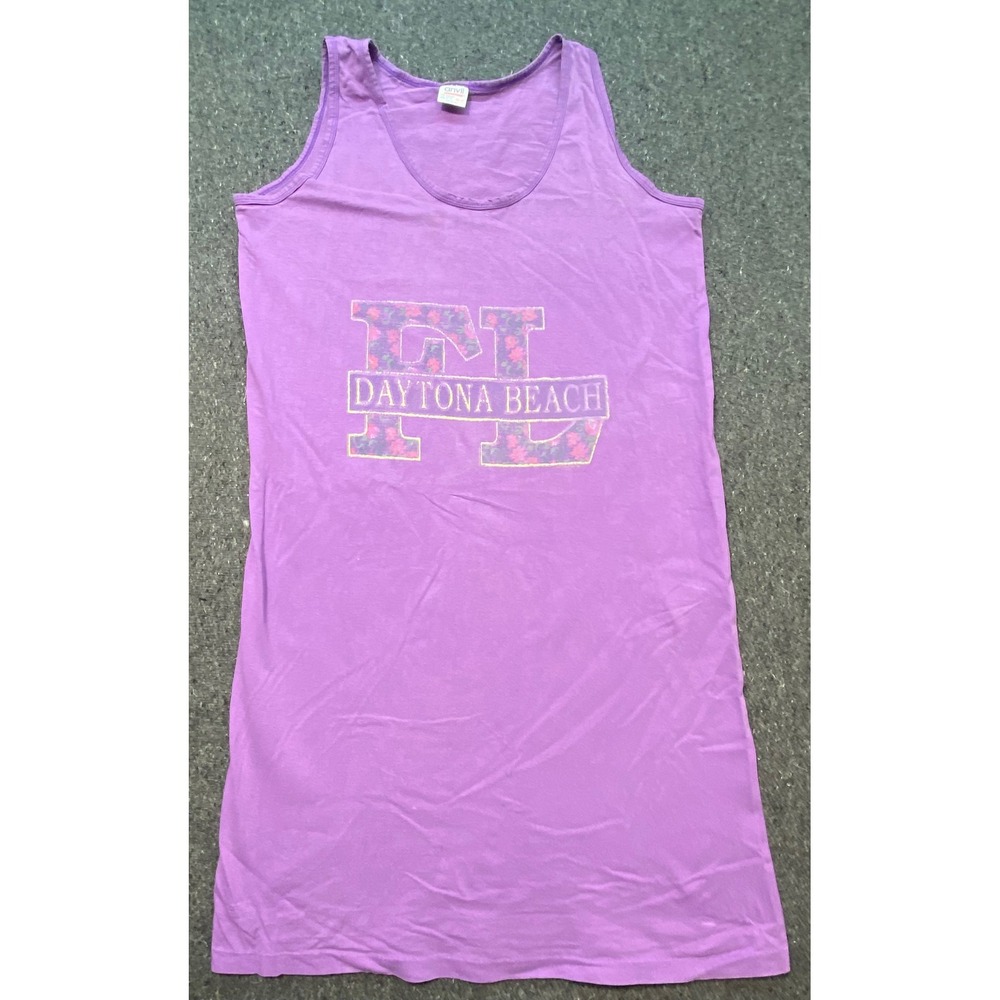 Anvil Daytona Beach Tank Top OS Womens Purple 90s Single Stitch Florida Souvenir